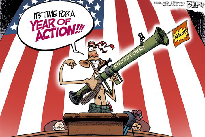 2014 «год действий» президента Обамы. Рисунок из газеты  The Columbus Dispatch