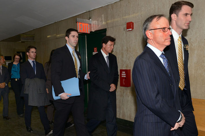 Обвиняемые по делу Dewey & LeBoeuf слева направо:  Стивен Ди Кармине, Зэкери Уоррен, Джоэл Сандерс и Стивен Дэвис