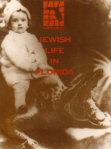 Обложка книги «Еврейская жизнь во Флориде». На фото мальчик сидит на чучеле аллигатора