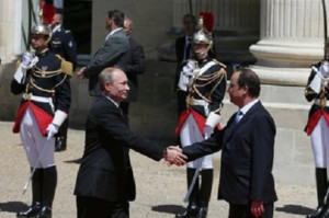 Президент РФ Путин и президент Франции Олланд: встреча  в Елисейском дворце, 6 июня 2014 года