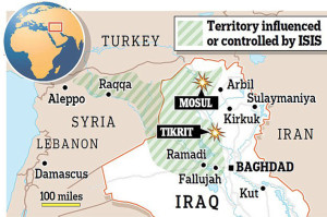 Карта с городами, находящимися под контролем ИГИЛа