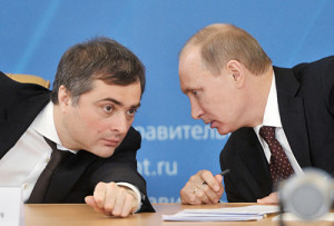 Президент РФ Владимир Путин со своим помощником Владиславом Сурковым