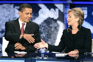 Барак Обама и Хиллари Клинтон в совместных теледебатах на президентских праймериз 2008 года