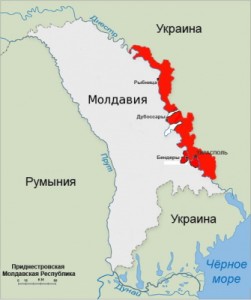 На карте Молдовы Приднестровская Молдавская Республика выделена