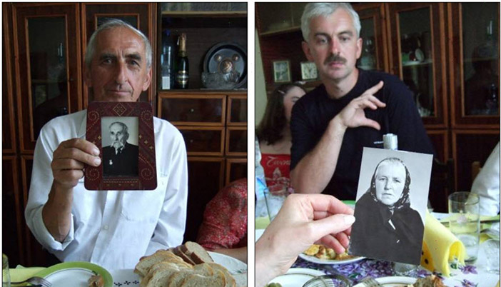 Дети Мыколы и Марии Дюк показывают фото своих родителей