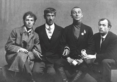 Осип Мандельштам, Корней Чуковский, Бенедикт Лившиц, Юрий Анненков. Санкт-Петербург, 1914 год 