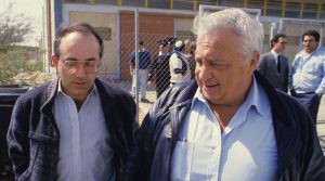 Shin-bet-interrogator-Yossi-Ginosar-left-with-former-Israeli-prime-minister-Ariel-Sharon-Photo-Amir-Weinberg