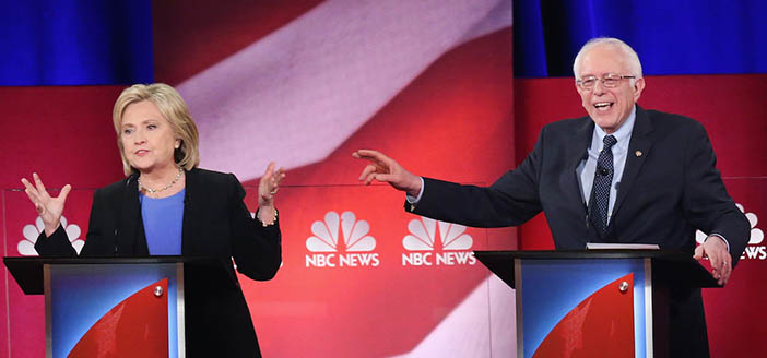 Хиллари Клинтон и Берни Сандерс на дебатах Демократической партии