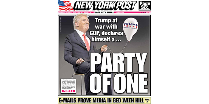 Первая полоса New York Post от 12 октября