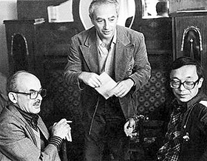 Булат Окуджава, Александр Городницкий и Юлий Ким. Москва, 1986г.
