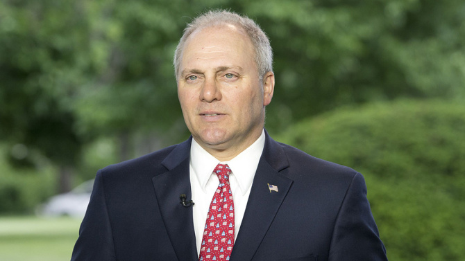 Mandatory Credit: Photo by REX/Shutterstock (8790269b)
United States House Majority Whip Steve Scalise (Republican of Louisiana) is interviewed at the White House in Washington, DC following the passage of the American Health Care Act (AHCA).
United States House Majority Whip Steve Scalise press conference, Washington DC, USA - 04 May 2017