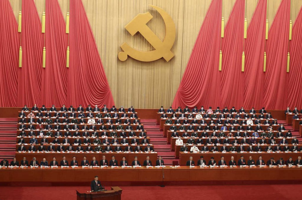 BEIJING, CHINA - OCTOBER 16: Chinese President Xi Jinping delivers a speech during the opening session of the 20th National Congress of the Communist Party of China (CPC) at the Great Hall of the People on October 16, 2022 in Beijing, China. More than 2,200 delegates, representing more than 96 million CPC members ,attend the congress. (Photo by Lintao Zhang/Getty Images)